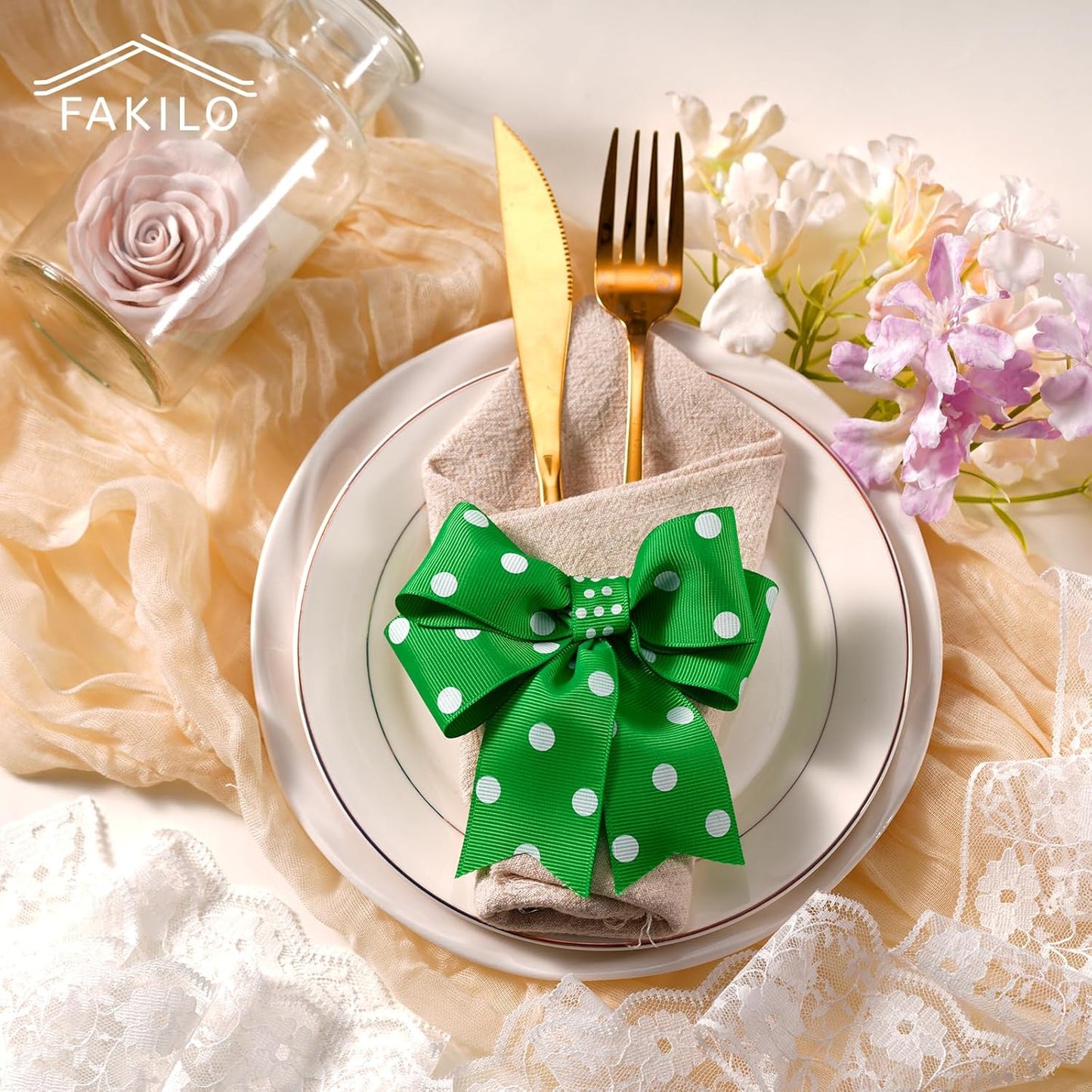 Polka Dot Grosgrain Ribbon 1.5 Inch, 25 Yards Spool Green and White Polka Dot Ribbon for Christmas Gift Wrapping DIY Crafts Hair Bows Wedding Party Decor Sewing and Home Decoration