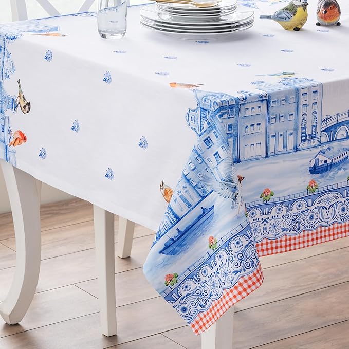 Maison d'Hermine Table Cloth Rectangle Table 100% Cotton Tablecloth for Dining Room, Farmhouse, Home, Hotel, Parties & Wedding - Ideal for Easter Decorations Spring&Summer(Amsterdam Canals,70"x120")