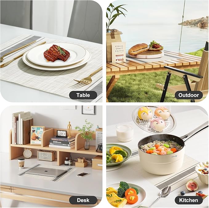 Placemats Set of 12，Non-Slip PVC Weave Table Mats Easy to Clean，Heat Resistant Place Mats for Kitchen Dining Table Decoration Indoor Outdoor，Khaki Gray