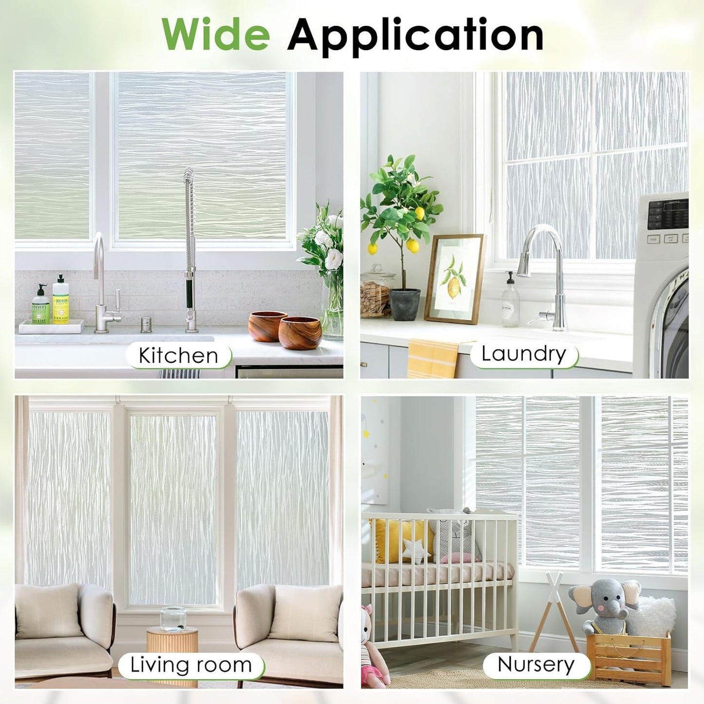 Homein Window Privacy Film, Frosted Glass Window Film Decorative, Non Adhesive Glass Clings, Static Cling Door Coverings, UV Blocking Privacy Sticker for Home, Pure Wave, 35.4 x 118.1 inches