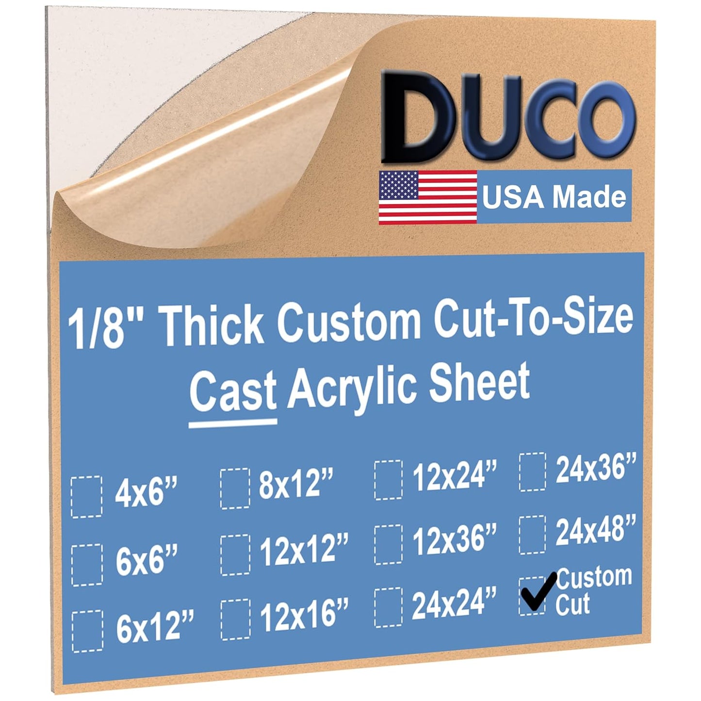 Duco Clear Custom Cut to Size Plexiglass Sheets 1/8 Inch Thick - USA-Made Customized Acrylic Sheets for Replacement Glass Panels, DIY Projects, and More