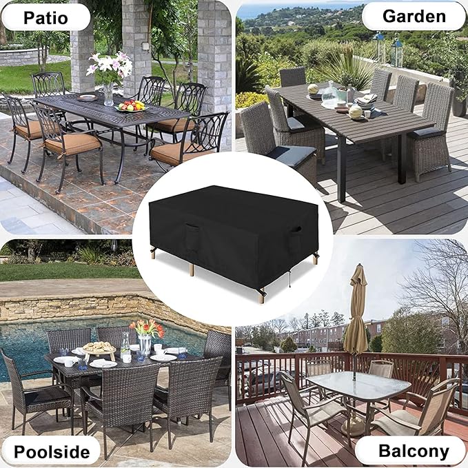 OutdoorLines Outdoor Waterproof Patio Table Furniture Set Covers - Rectangle Couch Sectional Cover Outside Weatherproof Patio Furniture Covering for Deck, Lawn and Backyard 126"L x 126"W x 32"H, Black