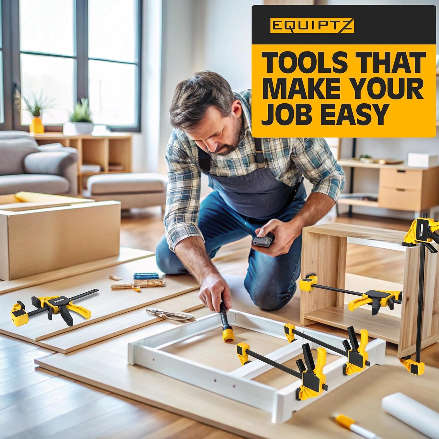 12 inch Bar Clamps for Woodworking – 2 Pack Quick Grip Clamps Set with 150 lbs Force – Wood Clamps for Gluing, Carpentry, DIY, and Metalworking (12 inch Size, 2 Pack)