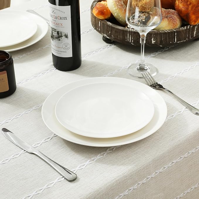 Chassic 60 x 104 inches Farmhouse Style Linen tablecloths, Wrinkle Resistant Washable Dining Room Table Cloths for 6 Foot Rectangle Tables - Beige