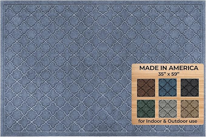 WaterHog Heavy Duty Doorway Mat, 3' x 5', Made in USA, Durable & Skid-Resistant Entryway Mat, Water-Trapping, Indoor/Outdoor Decorative Floor Covering, Cordova Collection, Bluestone