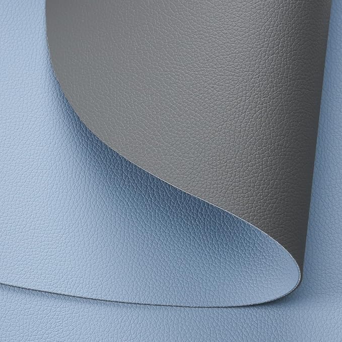 Myir JUN Placemats, Dual-Sided Placemats Waterproof Faux Leather Placemats Set of 6 Place Mats and Coasters Non-Slip Washable Table Mats for Dining Table (Gray Sky Blue, Set of 6)