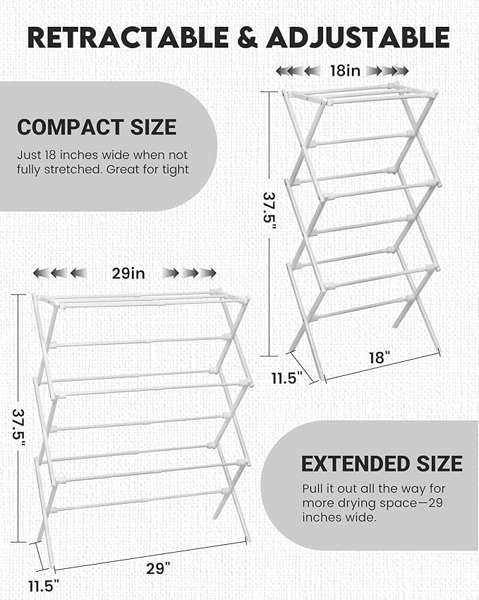 3-Tier Metal Folding Clothes Drying Rack, Laundry Drying Rack Clothing | Collapsible Dryer Racks for Laundry | Indoor & Outdoor, White