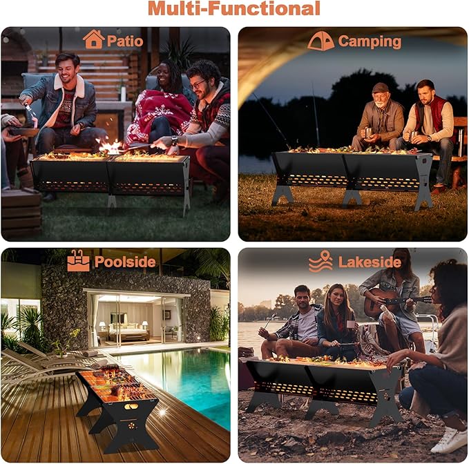 Charcoal Grills 2 Packs | Portable Folding Camping Grills, Backpacking & BBQ Grill, Heavy Duty Firepit Grate Grill with Carry Bag for Outdoor Cooking, Bonfire, Patio, Backyard-31 Inch