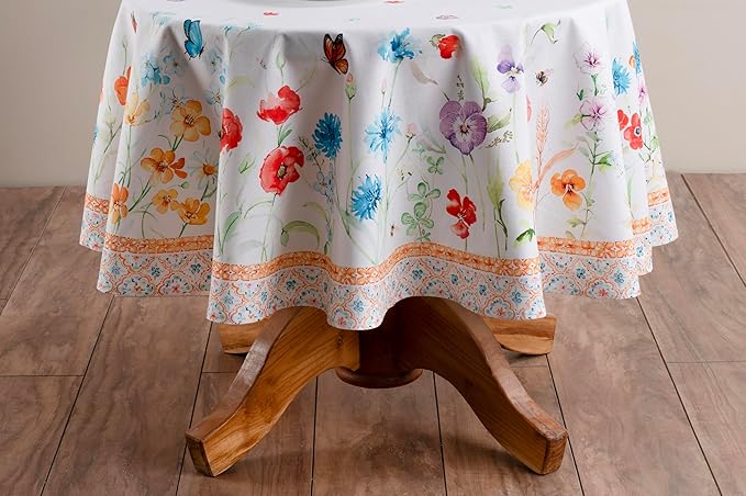 Maison d' Hermine Table Cloth Round Table 100% Cotton 69 Inches Tablecloth Reusable Decorative Everyday Use for Dining Room, Farmhouse, Home, Party, Festive & Wedding Spring Summer - Summer Whisper