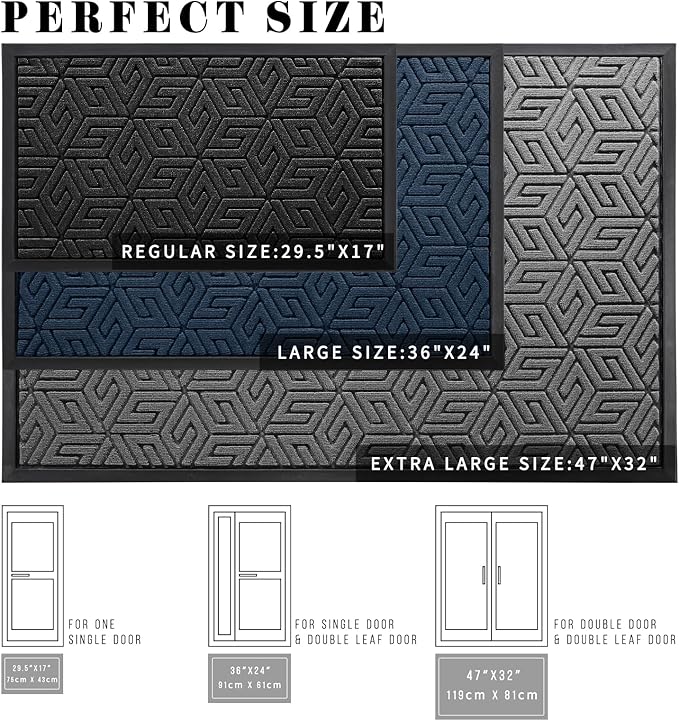 Yimobra Doormat Outdoor Entrance 29.5x17, All-Weather Waterproof Outdoor Mats for Front Door, Non Slip Welcome Door Mat for Patio Proch Outside Entryway Indoor, Mix Blue