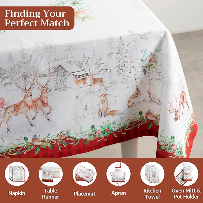 Maison d' Hermine Table Cloth Square Table 100% Cotton 60 x 60 Inches Fall Tablecloth Reusable Everyday Use for Thanksgiving Christmas Decorations Dining Farmhouse Party (Christmas Tradition)