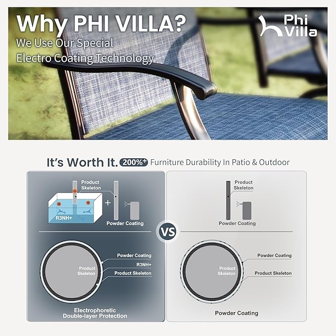 PHI VILLA Outdoor Bar Set, 7 Piece Patio Dining Table and Swivel Bar Stools with Metal Table, for Garden, Pool, Yard and Terrace