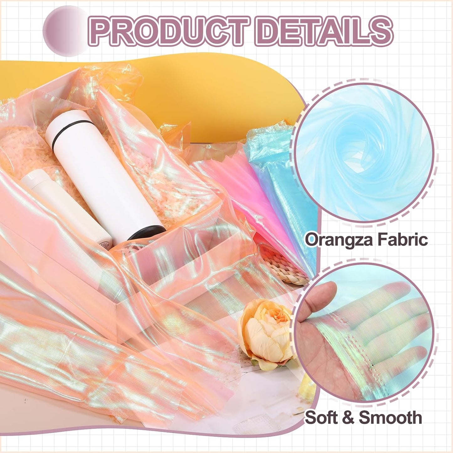 MECCANIXITY Iridescent Sheer Organza Fabric, 2 Yards x 59 Inches Solid Laser Holographic Shiny Fabric Organza Cloth for Wedding, Curtains, Costume, Photo Background, Light Blue