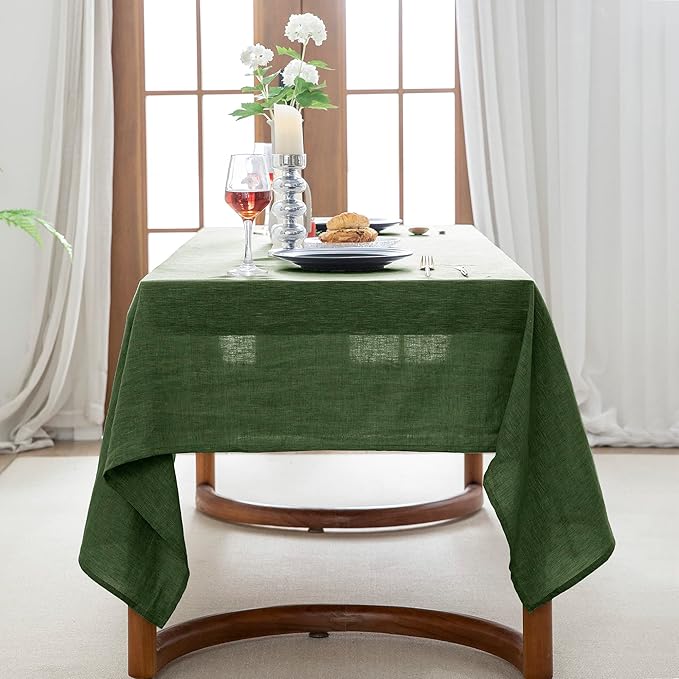EVERLY 100% Pure Linen Rectangle Tablecloths 60x84Inches for Dining,Buffet Parties,Picnic,Events,Weddings and Restaurants,Decorative Halloween,Thanksgiving Machine Washable Tablecloths-Green