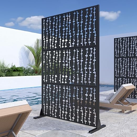 Casaphoria Metal Privacy Screen Outdoor, 72" H x 47" W Freestanding Decorative Privacy Screen for Patio Deck Balcony Garden with Stable Base, Black-David