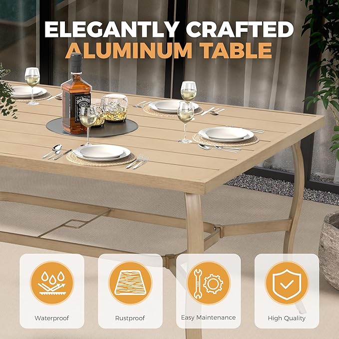 HAPPATIO 7 Piece Patio Dining Set, Aluminum Outdoor Dining Set for 6, Patio Furniture Sets, 2 Swivel Dining Chairs, 4 Dining Chairs, Aluminum Furniture Set for Patio, Yard (Beige)