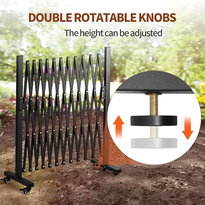TECSPACE Aluminum Expandable Garden Fence, Portable Barricade Gate with Casters, Expansion Size 126×15.2×40.6 inches, Adjustable Retractable Fence Mobile Barricade Safety Barrier