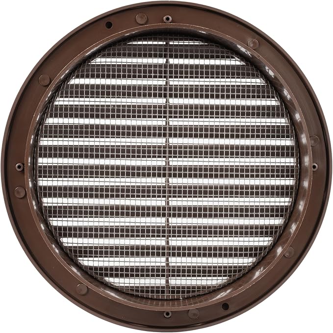Brown 6" Inch Round Ventilation Grille with Insect mesh. (Duct 6Ø / Grille 7Ø) Ventilation Applications. Indoor and Outdoor Vent Cover. Available 3 Sizes / 4 Colors.