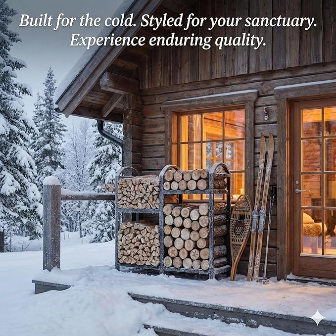 Firewood Rack Indoor With Hooks, 31inch Firewood Rack, log holders for firewood outdoor, Fireplace Wood holder Indoor, Adjustable Small Fire Wood Storage