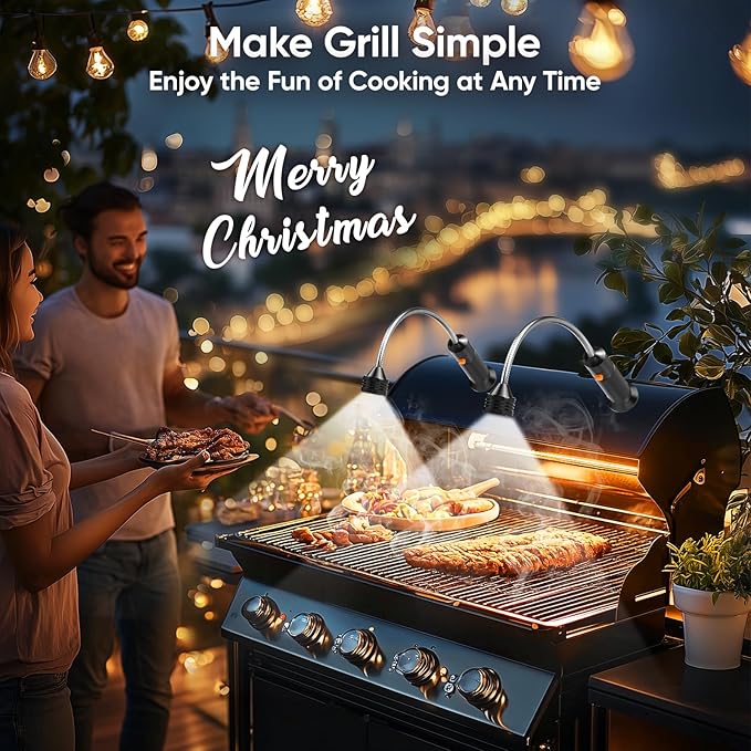 Valentines Day Gifts for Him Unique: 2 Pack RVZHI Grill Light BBQ Grilling Accessories with 8.3" Extended Gooseneck - Bright Magnetic LED Smoker Tools - Mens Valentines Gifts for Dad Husband Boyfriend