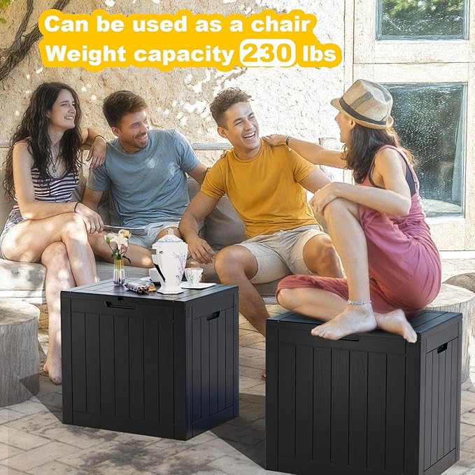 30 Gallon Deck Box,Resin Outdoor Storage Box with Lockable for Patio Furniture, Garden Tools Waterproof Outside Storage Box, Black