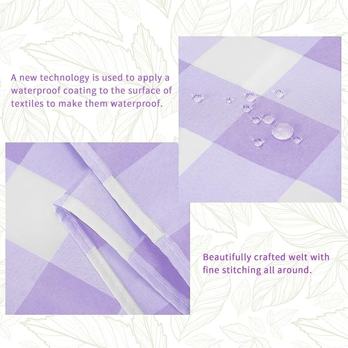 Fabric Checkered Table Runner 6 Pack Waterproof Gingham Table Runner 14W x 108L Buffalo Check Table Runners for Parties Kitchen Dining Wedding Banquet (Lavender and White)