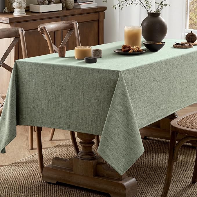 MIULEE Sage Green Linen Polyester Tablecloth 60x84 Inch Spring Rectangle Table Cloth Waterproof,Stain Resistant & Wrinkle Resistant for Dining Party Wedding