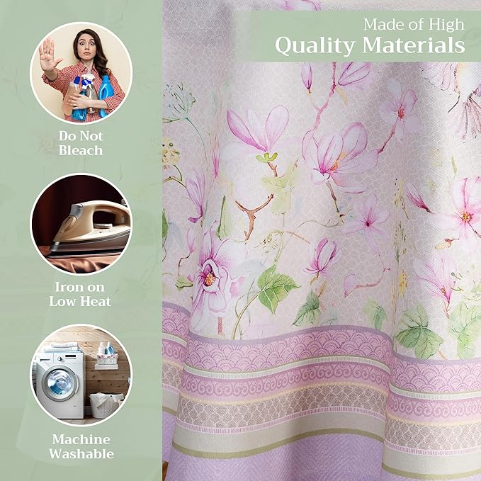 Maison d' Hermine Table Cloth Round Table 100% Cotton 63 Inches Tablecloth Reusable Decorative Everyday Use for Dining Room, Farmhouse, Home, Party, Festive & Wedding Spring Summer - Magnolia Mornings