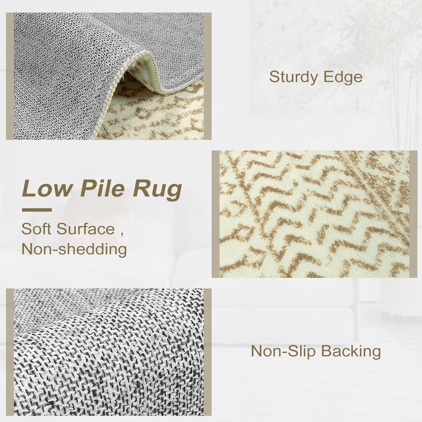 Moroccan Washable Rug for Bedroom, 2x3 Tan Distressed Door Mat Non Slip Kitchen Rug, Low-Pile Soft Faux Wool Floor Carpet for Entryway Kitchen Bathroom Bedroom