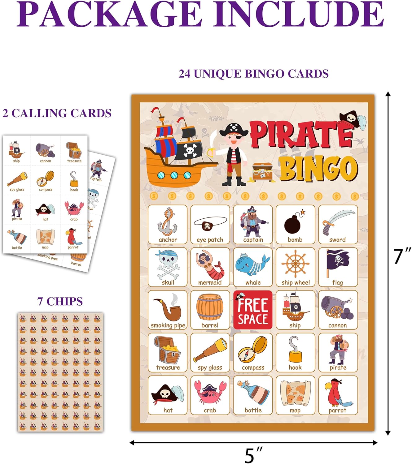Pirate Party Game - Bingo Cards for Adults, 24 Players