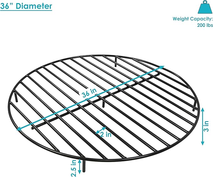 Sunnydaze Round Fire Pit Grate - Elevated Wood Grate for Fire Pit - Heavy-Duty Steel Log Grate for Outside - 36-Inch