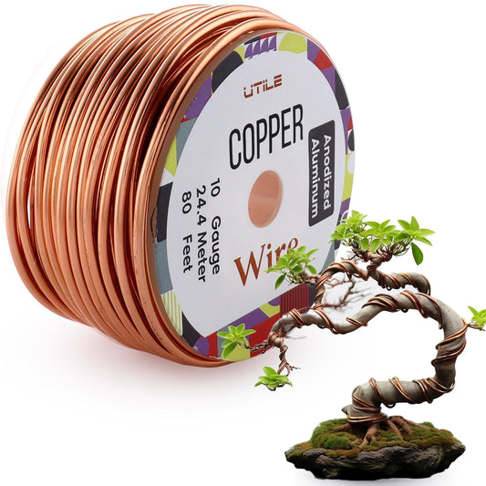 UTILE Bonsai Wire - Armature Aluminum Wire 80 ft 10 Gauge 3.2 mm Bonsai Training Wire, Tree Kit, Plant, Sculpting, Crafts, Bendable, Gardening, Beading and Jewelry Making (Copper, Brown)