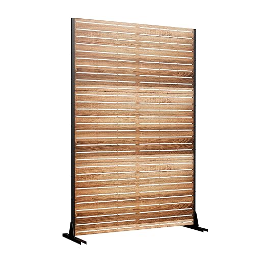 Casaphoria 72" H x 47" W Metal Privacy Screen, Freestanding Outdoor Screen for Deck, Patio & Balcony - Versatile Decorative Privacy Panels for Home & Garden Use (Wood Color)