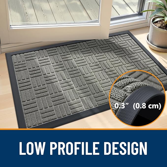 OLANLY Front Door Mat Outside Entrance 47x23, Absorbent, Heavy Duty Sturdy Natural Rubber Doormat Indoor Outdoor, Non-Slip, Stain and Fade Resistant, Low Profile Floor Mat for Entryway, Modern Gray