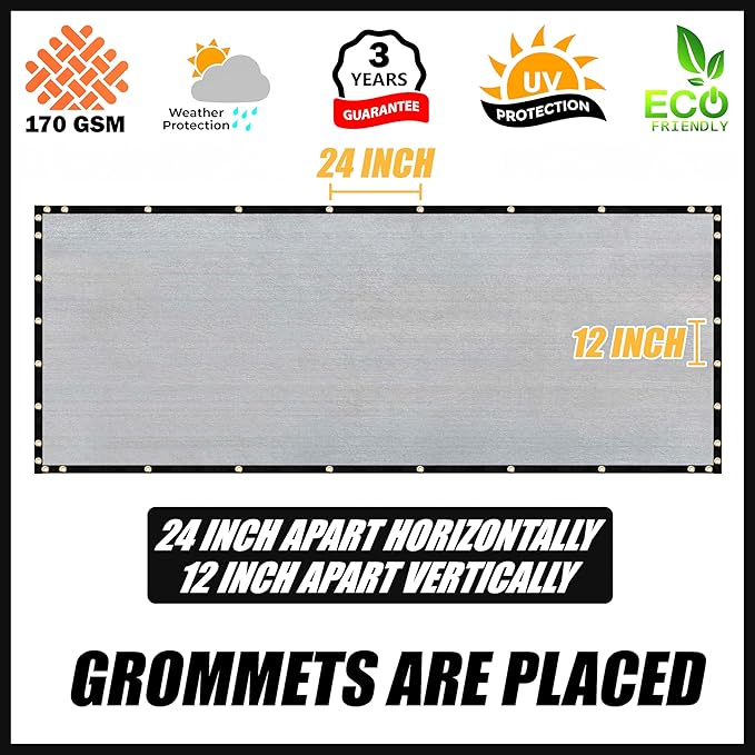 Royal Shade Custom Size 4' x 121' Grey Fence Privacy Screen Windscreen Cover Netting Mesh Fabric Cloth - Cable Zip Ties Included (We Make Custom Size)