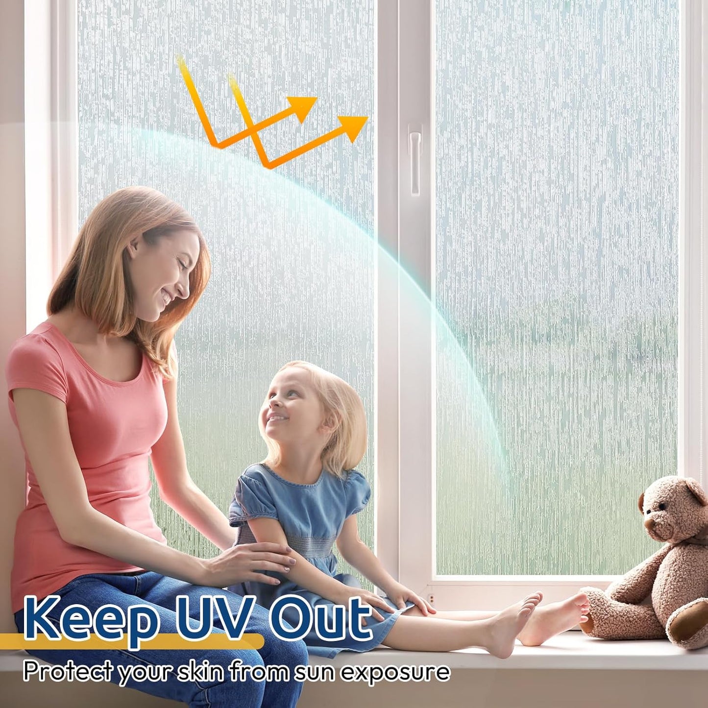 rabbitgoo Window Privacy Film Frosted Glass Clings, Decorative Sun UV Blocking Static Cling Window Covering, Removable Frosting Sticker for Home, Rain Silk, 23.6 x 78.7 Inches