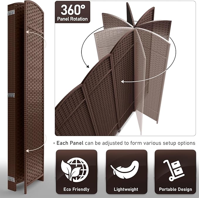 Sorbus 6 Panel Room Divider 6 ft. Tall - Privacy Screen, Extra Wide Double Hinged Panels, Mesh Hand-Woven Design, Partition Room Dividers and Folding Privacy Screens, Wall Divider for Room Separation