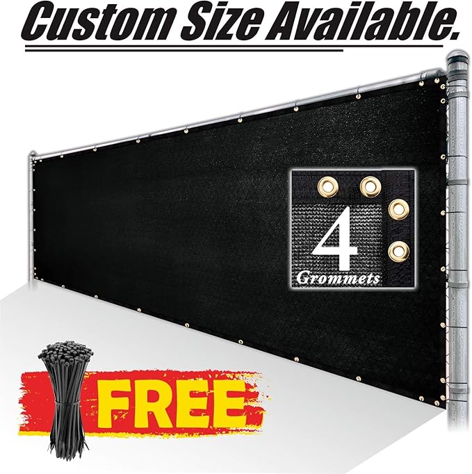 Royal Shade Custom Size 4' x 20' Black Fence Privacy Screen Windscreen Cover Netting Mesh Fabric Cloth - Cable Zip Ties Included (We Make Custom Size)
