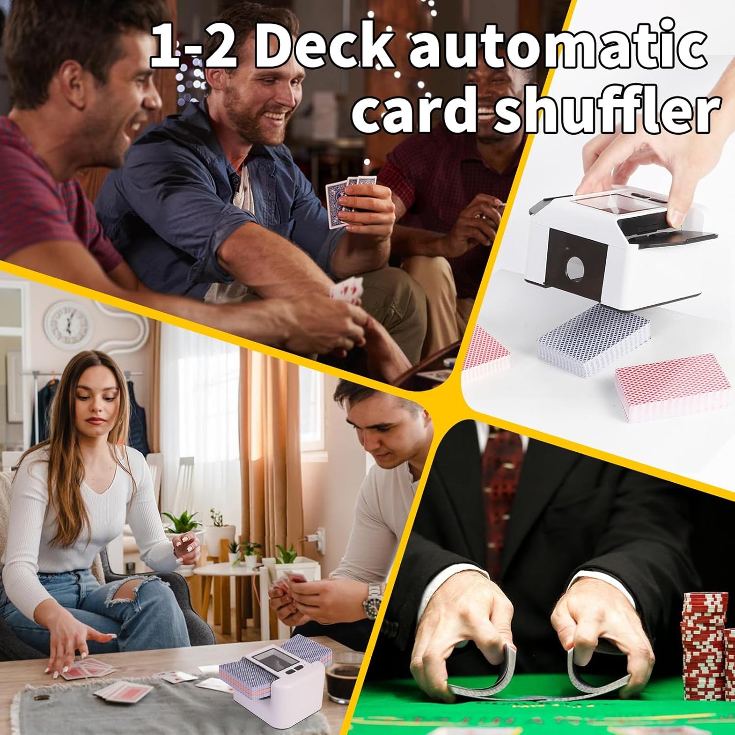 Automatic Card shuffler 1-2 Deck, 2000 mAH USB-C Rechargeable Electronic Card shuffler, Quiet Card shuffler for UNO Poker Blackjack Canasta Skip-Bo Phase 10, One-Press AUTO and Manual