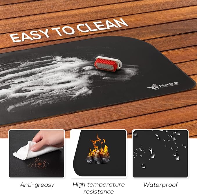 FLASLD Fireproof Indoor Fireplace Mat, Outdoor Flame-Resistant Pad Fiberglass Rug for Hearth and Chiminea, Ember Protection Mat for Fireplace Stove (Black, 25×39 inch)
