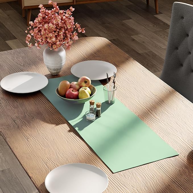 Encasa XO Table Runner 13"x36" Long | Cotton Canvas Fabric | Mint Green Solid Color | Machine Washable & Durable