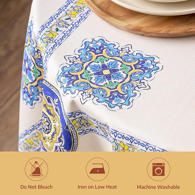 Maison d'Hermine Premium Table Cloth Round Table 100% Cotton 70 Inches Tablecloth Reusable Decorative Everyday Use for Dining Room, Farmhouse, Home, Party, Festive & Wedding - Sciacca