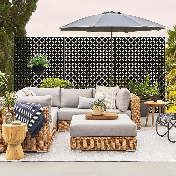 72" H×47" W Metal Privacy Screen, Outdoor Indoor Privacy Screens with Stand Panels, Free Standing Decorative Privacy Screen for Patio
