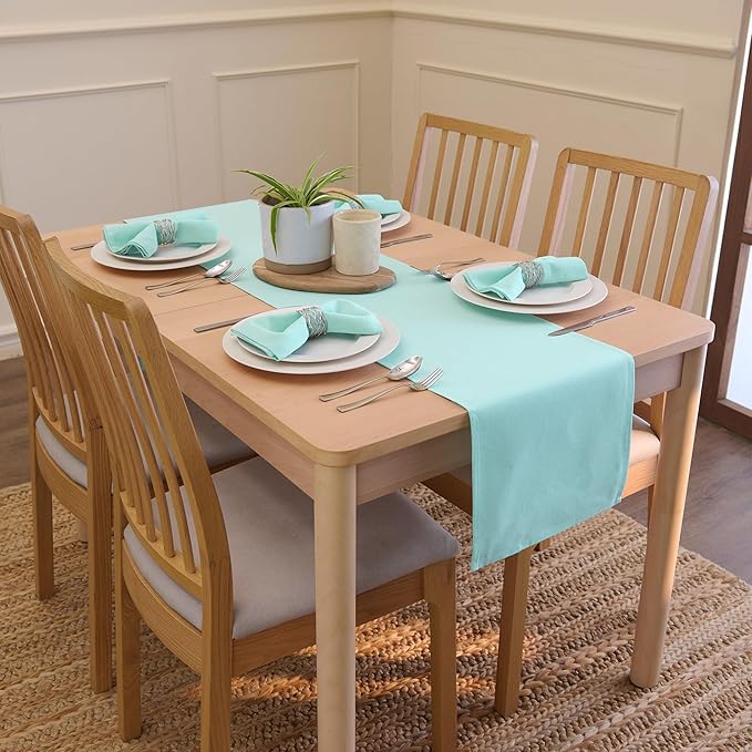 Encasa XO Table Runner 13"x72" Long | Cotton Canvas Fabric | Egg Blue Solid Color | Machine Washable & Durable