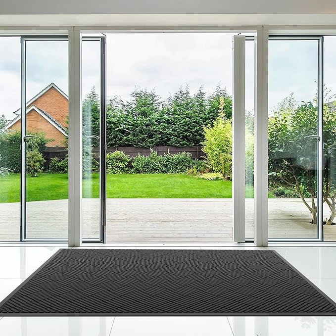 Durable Indoor Outdoor Door Mat, 2' x 6' Heavy Duty Front Door Mat for Entryway, Non-Slip Backing, Stain and Fade Resistant, Absorbent Commercial Floor Mat for High Traffic Area, Black