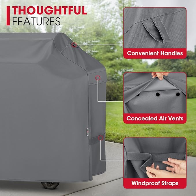 Unicook Gas Grill Cover for Outdoor Grill, 60 Inch BBQ Cover, Heavy Duty Waterproof, Fade Resistant Barbecue Protector Compatible with Weber Char-Broil Nexgrill BBQs up to 58" Wide, Gray