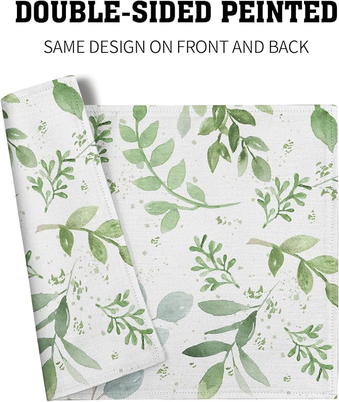 Giwawa Leaf Spring Placemats Set of 4 Sage Green Eucalyptus Leaves Linen Non Slip Place Mat Watercolor Summer Botanical Rustic Farmhouse Kitchen Decorations 12x18 Inch for Home Dining Table Party