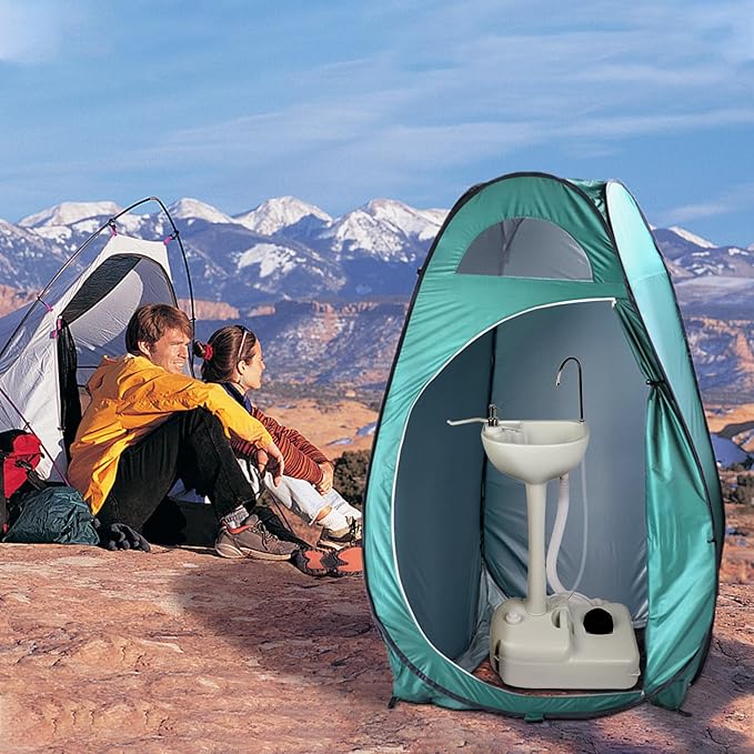 Portable Sink and Toilet - Detachable Outdoor Sink Station and Camping Toilet - 19L Hand Washing Station with Foot Pump - 20L Waste Holding Tank Flushing Toilet - Perfect for Camping RV Boat Travel