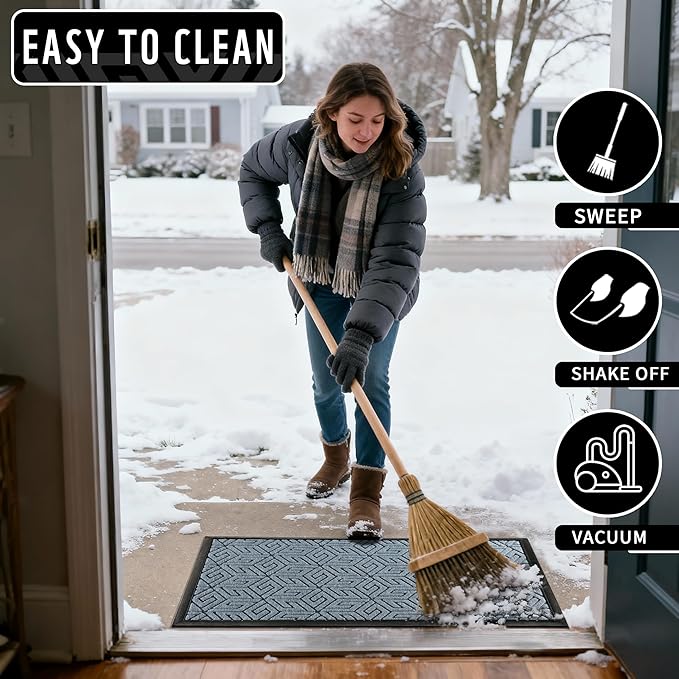 Yimobra Doormat Outdoor Entrance 29.5x17, All-Weather Waterproof Outdoor Mats for Front Door, Non Slip Welcome Door Mat for Patio Proch Outside Entryway Indoor, Mix Blue