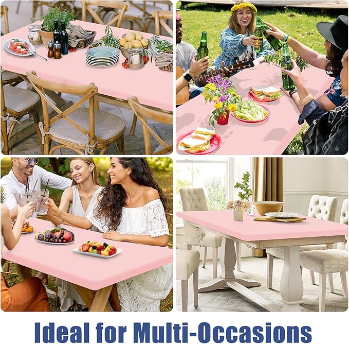 Spandex 5 Foot Rectangle Table Cloth 6 Pack, Elastic Fitted Tablecloths for Picnic, Stretch Washable Patio Table Cover for Outdoor, Camping, Banquet and Parties (Pink, 30"x60")